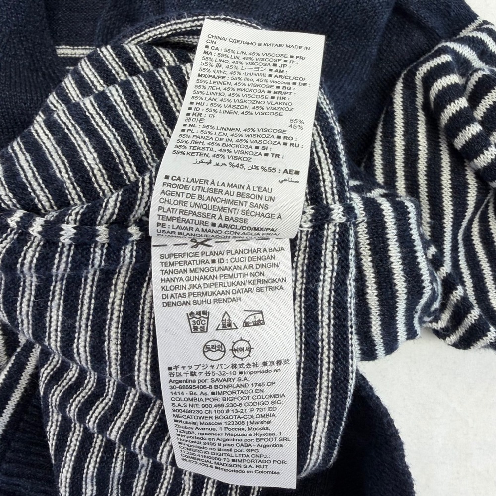 Banana Republic Linen Sweater Women XS Navy Blue Striped Coastal Nautical Preppy - Picture 5 of 10